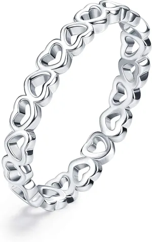 ORAZIO Real 925 Sterling Silver Heart Ring for Women Cute Plain Heart Band Dainty Engagement Promise Wedding Rings Jewelry