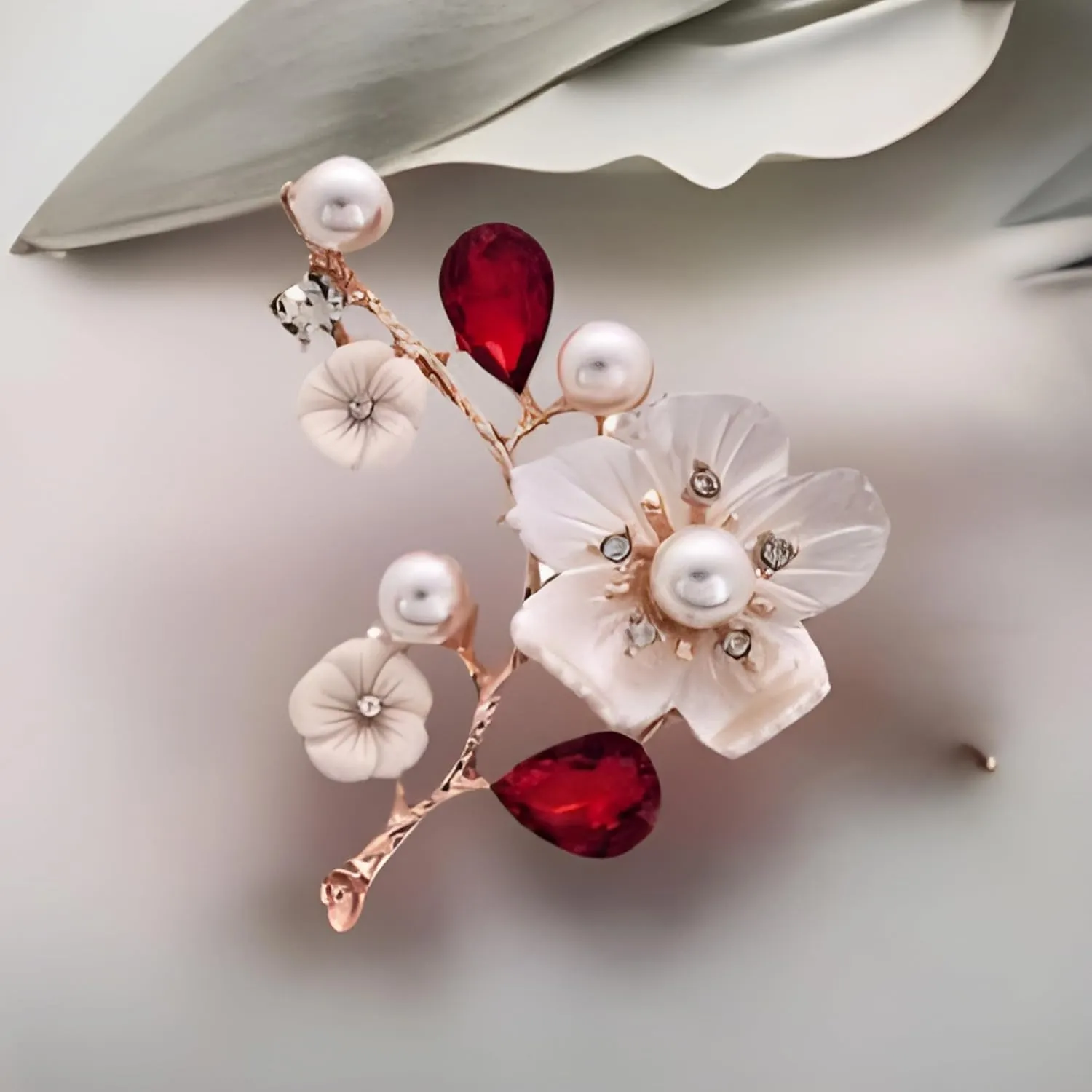 Original Fancy Brooch - Luxury Brooch and pin for women, Elegant wedding pearl crystal rhinestones brooch, Red blossom flower jewelry collection. (Soft Pink)