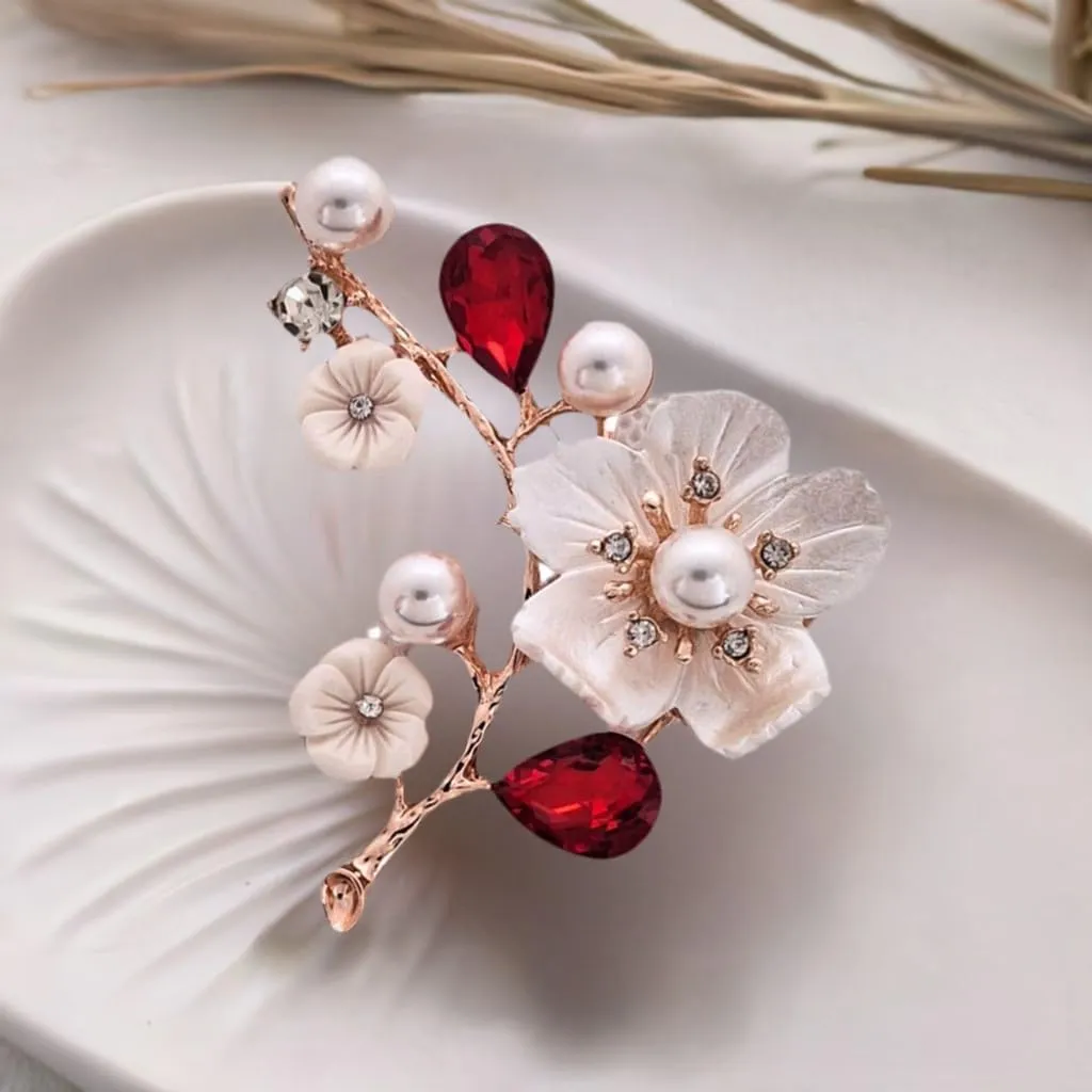 Original Fancy Brooch - Luxury Brooch and pin for women, Elegant wedding pearl crystal rhinestones brooch, Red blossom flower jewelry collection. (Soft Pink)