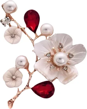 Original Fancy Brooch - Luxury Brooch and pin for women, Elegant wedding pearl crystal rhinestones brooch, Red blossom flower jewelry collection. (Soft Pink)