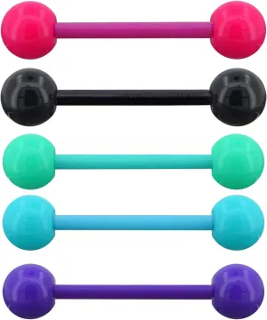 OUFER 14G 5PCS Soft Acrylic Tongue Rings Barbell Colorful Tongue Barbell Piercing for Women