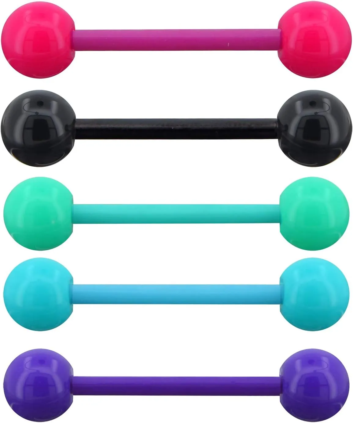 OUFER 14G 5PCS Soft Acrylic Tongue Rings Barbell Colorful Tongue Barbell Piercing for Women
