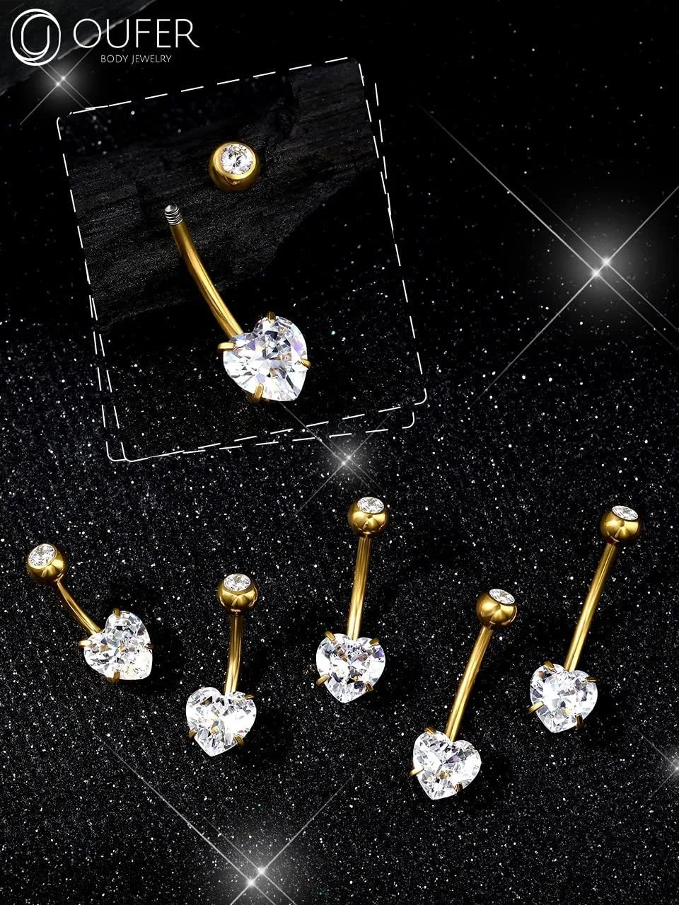 OUFER 14G Belly Rings, Belly Button Rings, G23 Solid Titanium Belly Piercing Jewelry, Heart Shaped Navel Piercing Jewelry, Belly Rings for Women Men