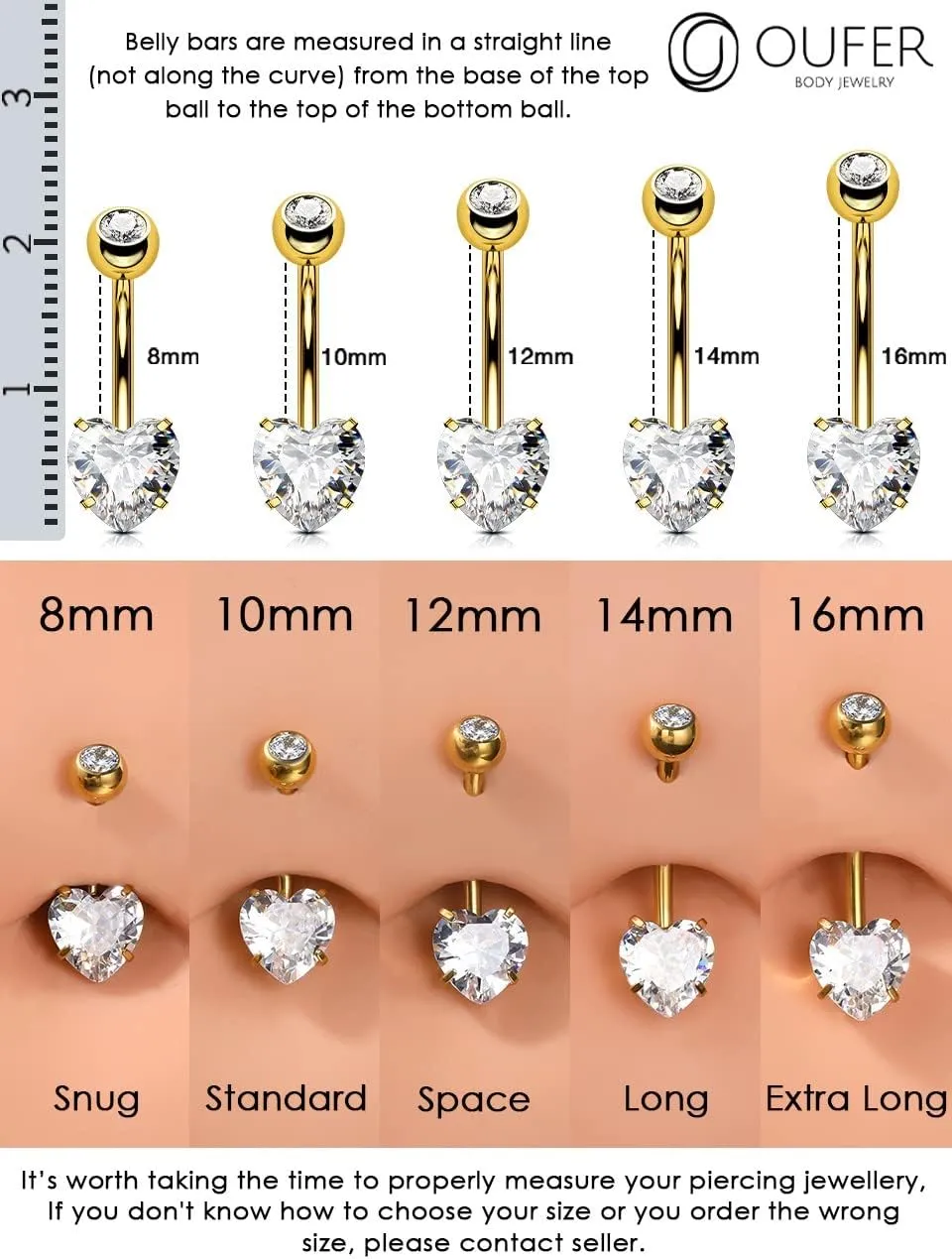 OUFER 14G Belly Rings, Belly Button Rings, G23 Solid Titanium Belly Piercing Jewelry, Heart Shaped Navel Piercing Jewelry, Belly Rings for Women Men