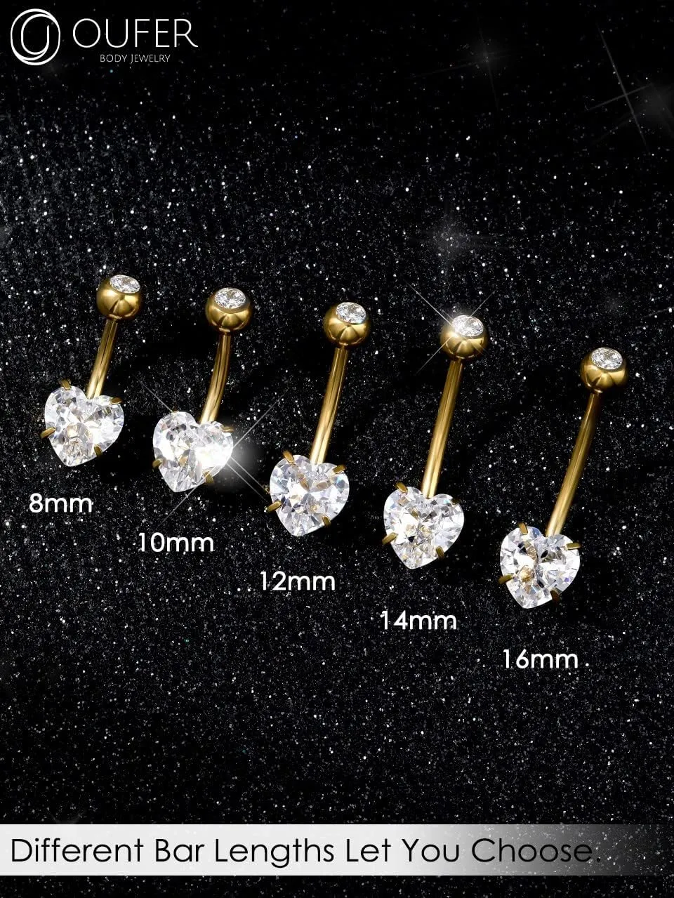 OUFER 14G Belly Rings, Belly Button Rings, G23 Solid Titanium Belly Piercing Jewelry, Heart Shaped Navel Piercing Jewelry, Belly Rings for Women Men