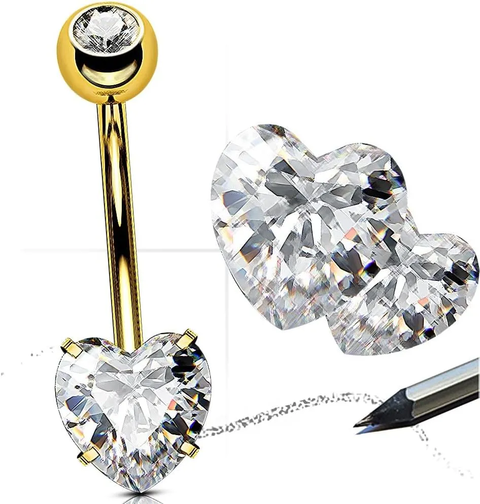OUFER 14G Belly Rings, Belly Button Rings, G23 Solid Titanium Belly Piercing Jewelry, Heart Shaped Navel Piercing Jewelry, Belly Rings for Women Men