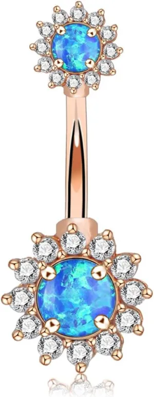 OUFER 14G Double Round Cubic Zircon Filigree Opal Center 316L Surgical Steel Belly Button Rings Navel Rings Belly Piercing