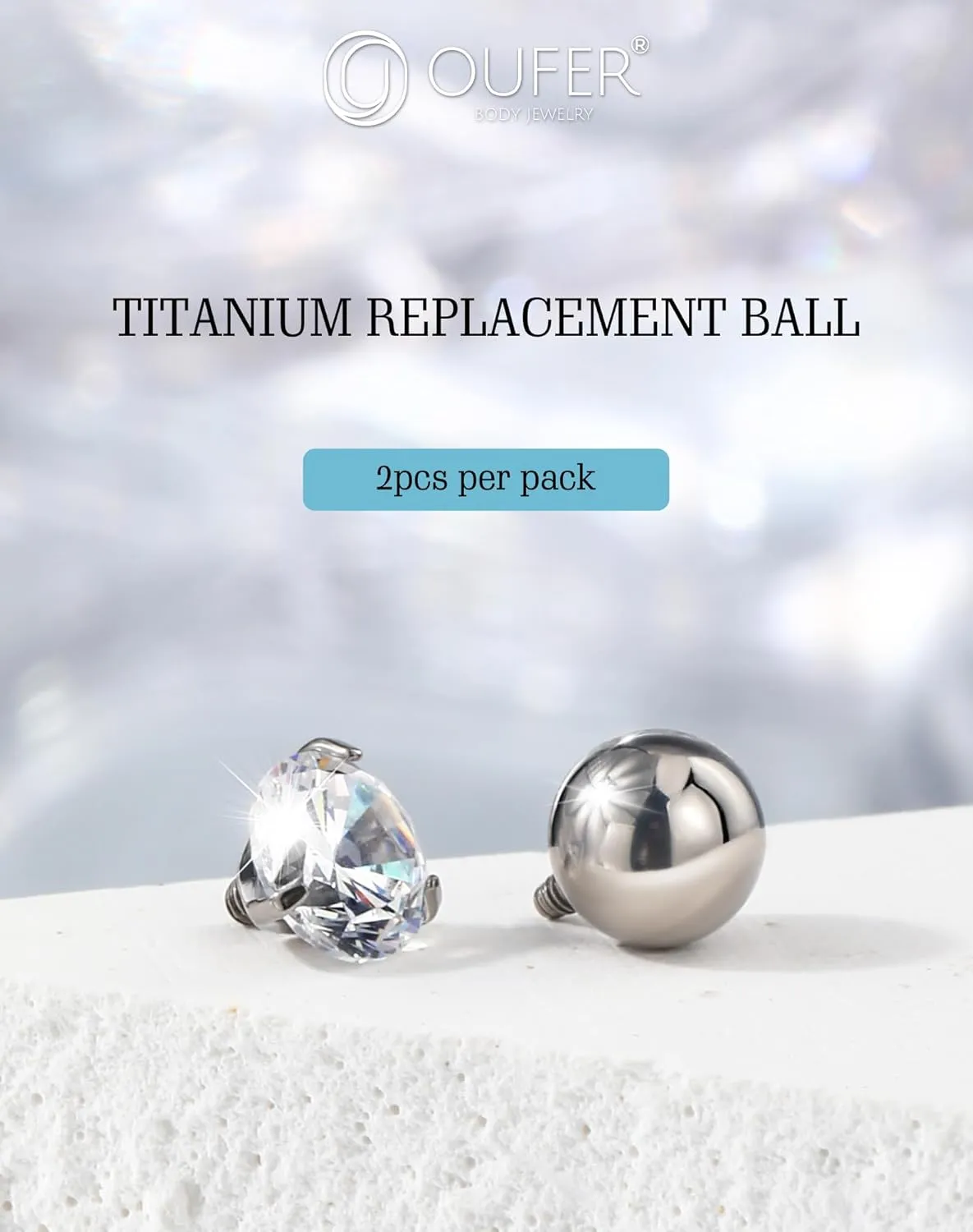 OUFER 2PCS Titanium 14G 5mm Internally Threaded Replacement Balls for Belly Button Rings, Clear CZ Gem for 1.6mm Barbells