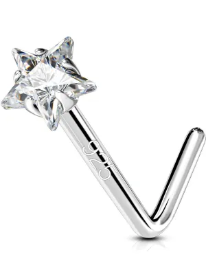 OUFER 925 Sterling Silver Nose Studs, L Shaped Nose Rings Studs, 20G Nostril Solid 3mm Star CZ Nose Piercing Jewelry, Nose Studs For Women Men (L - 3mm Star)