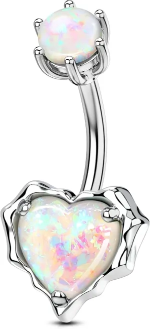 OUFER Belly Button Rings, 14G Heart Belly Piercing Jewelry, Pave Heart Opal Belly Rings, 316L Surgical Steel Navel Piercing Jewelry For Women Men