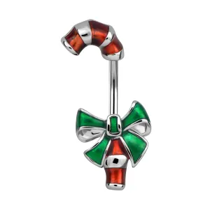 OUFER Christmas Crutch Belly Rings 14G Surgical Steel Navel Piercing Jewelry Navel Belly Button Ring Bend Rings