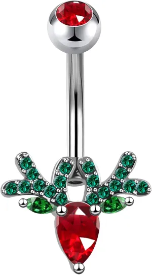 OUFER Deer Head Navel Piercing Jewelry Christmas Belly Button Ring 14G Surgical Steel Steel Curved Belly Rings Ring