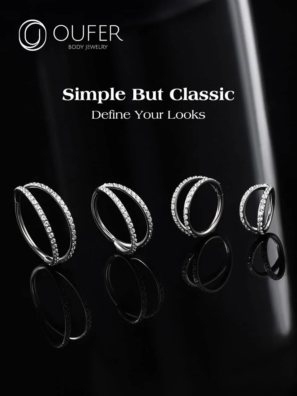 OUFER Helix Piercing Jewelry,16G Surgical Steel Helix Hoop Earrings, Cartilage Tragus Rook Piercing Jewelry, Double Row Diamonds Lip Labret Rings Hoop for Women Men