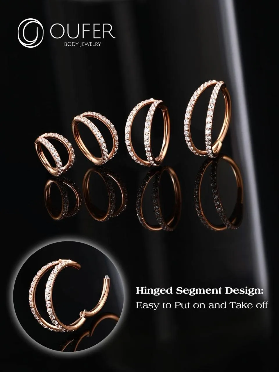 OUFER Helix Piercing Jewelry,16G Surgical Steel Helix Hoop Earrings, Cartilage Tragus Rook Piercing Jewelry, Double Row Diamonds Lip Labret Rings Hoop for Women Men