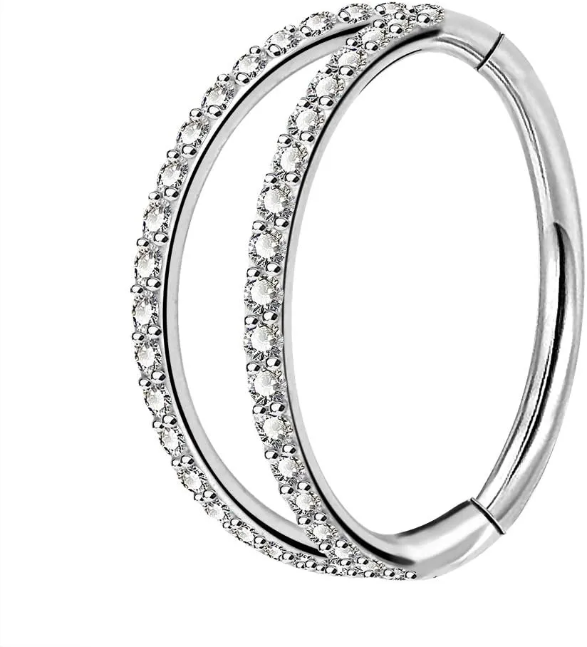 OUFER Helix Piercing Jewelry,16G Surgical Steel Helix Hoop Earrings, Cartilage Tragus Rook Piercing Jewelry, Double Row Diamonds Lip Labret Rings Hoop for Women Men