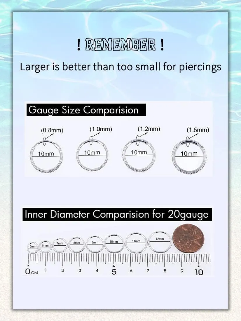 OUFER Nose Rings Surgical Steel Cartilage Earrings Tragus 316L Stainless Steel Helix Earrings Cartilage Earring 14G/16G/18G/20G Hinged Segment Rings Hoop