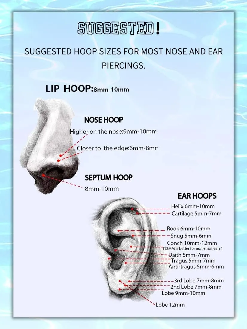 OUFER Nose Rings Surgical Steel Cartilage Earrings Tragus 316L Stainless Steel Helix Earrings Cartilage Earring 14G/16G/18G/20G Hinged Segment Rings Hoop
