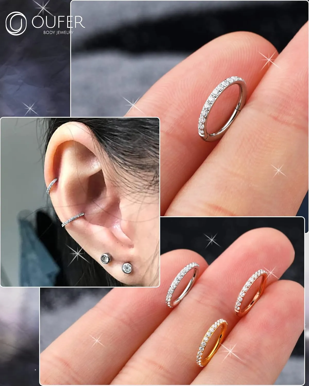 OUFER Nose Rings Surgical Steel Cartilage Earrings Tragus 316L Stainless Steel Helix Earrings Cartilage Earring 14G/16G/18G/20G Hinged Segment Rings Hoop