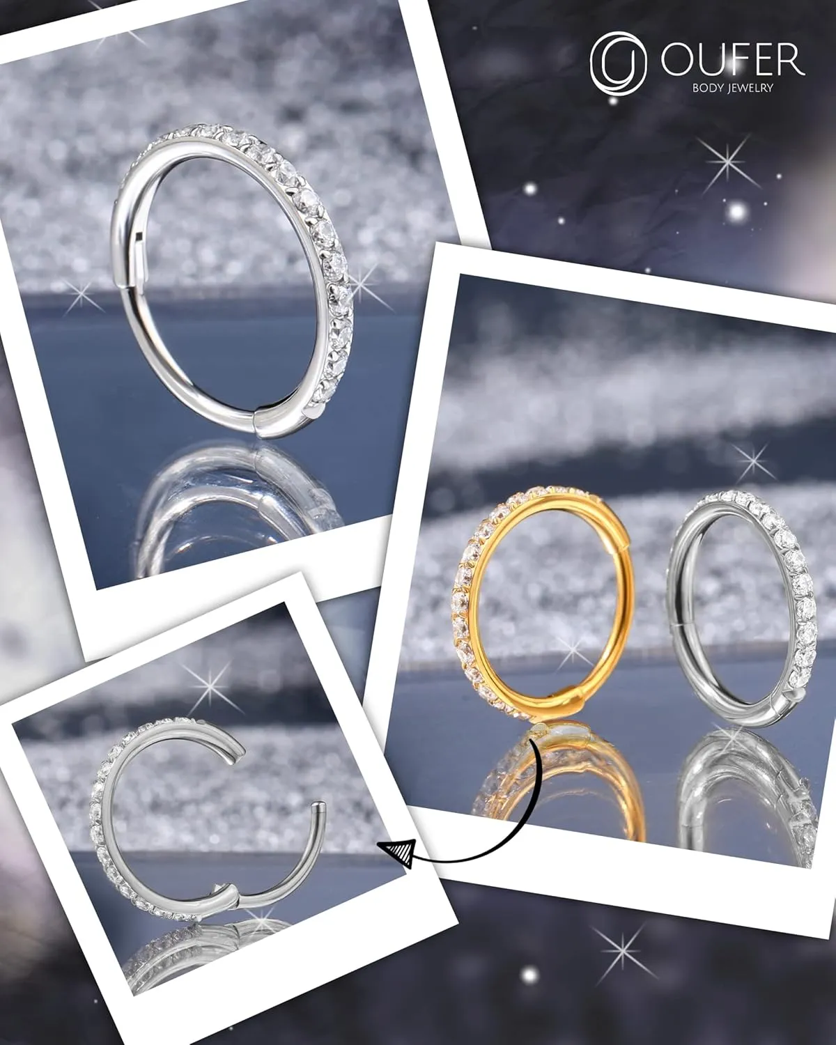OUFER Nose Rings Surgical Steel Cartilage Earrings Tragus 316L Stainless Steel Helix Earrings Cartilage Earring 14G/16G/18G/20G Hinged Segment Rings Hoop