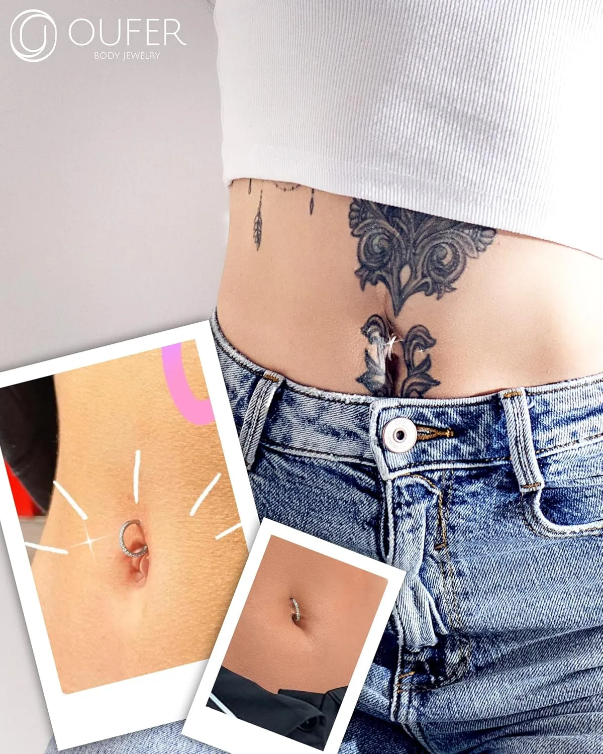 OUFER Nose Rings Surgical Steel Cartilage Earrings Tragus 316L Stainless Steel Helix Earrings Cartilage Earring 14G/16G/18G/20G Hinged Segment Rings Hoop