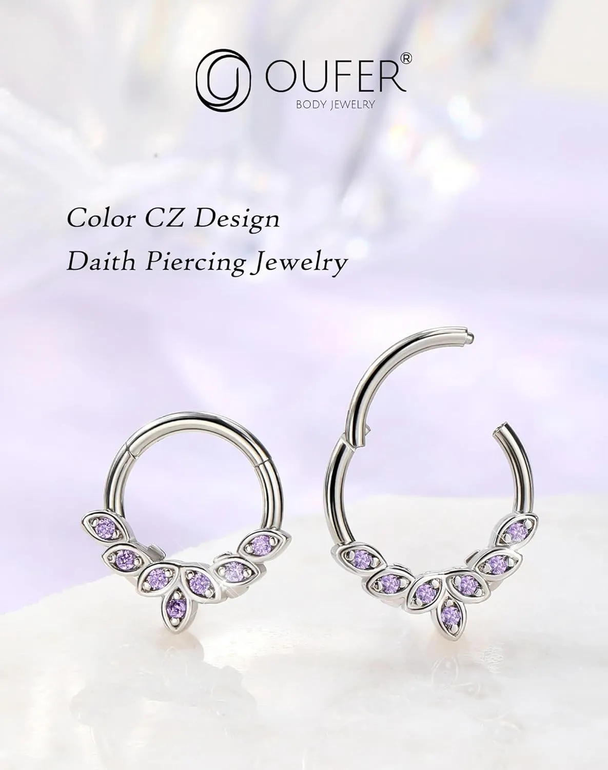 OUFER Septum Rings 16G, 316L Stainless Steel Septum Rings Hoops, Cluster CZ Hinged Segment Daith Helix Piercing Jewelry For Women And Men