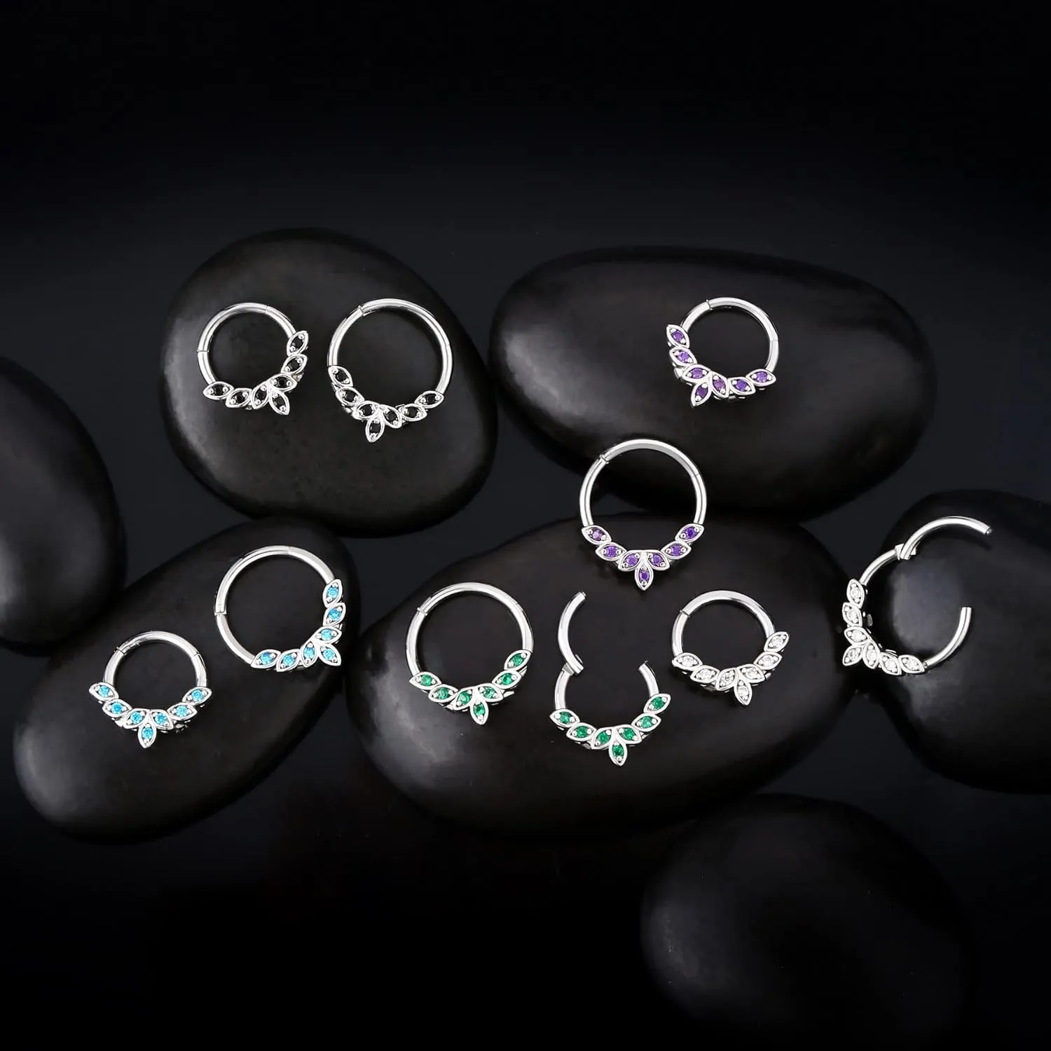 OUFER Septum Rings 16G, 316L Stainless Steel Septum Rings Hoops, Cluster CZ Hinged Segment Daith Helix Piercing Jewelry For Women And Men