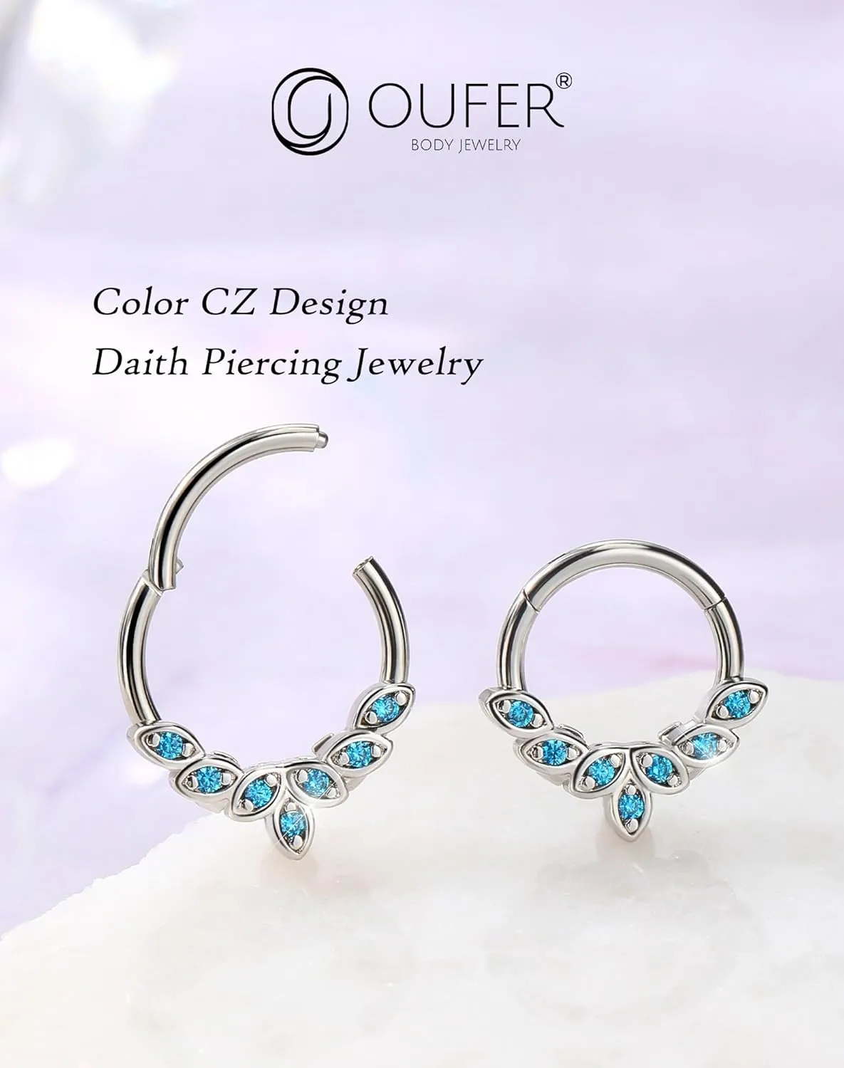 OUFER Septum Rings 16G, 316L Stainless Steel Septum Rings Hoops, Cluster CZ Hinged Segment Daith Helix Piercing Jewelry For Women And Men
