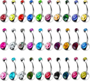 Outee 30 Pcs 14G Belly Button Rings for Women Belly Bars Stainless Steel Navel Piercing Jewelry