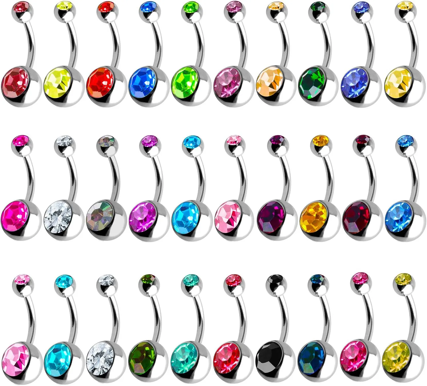 Outee 30 Pcs 14G Belly Button Rings for Women Belly Bars Stainless Steel Navel Piercing Jewelry