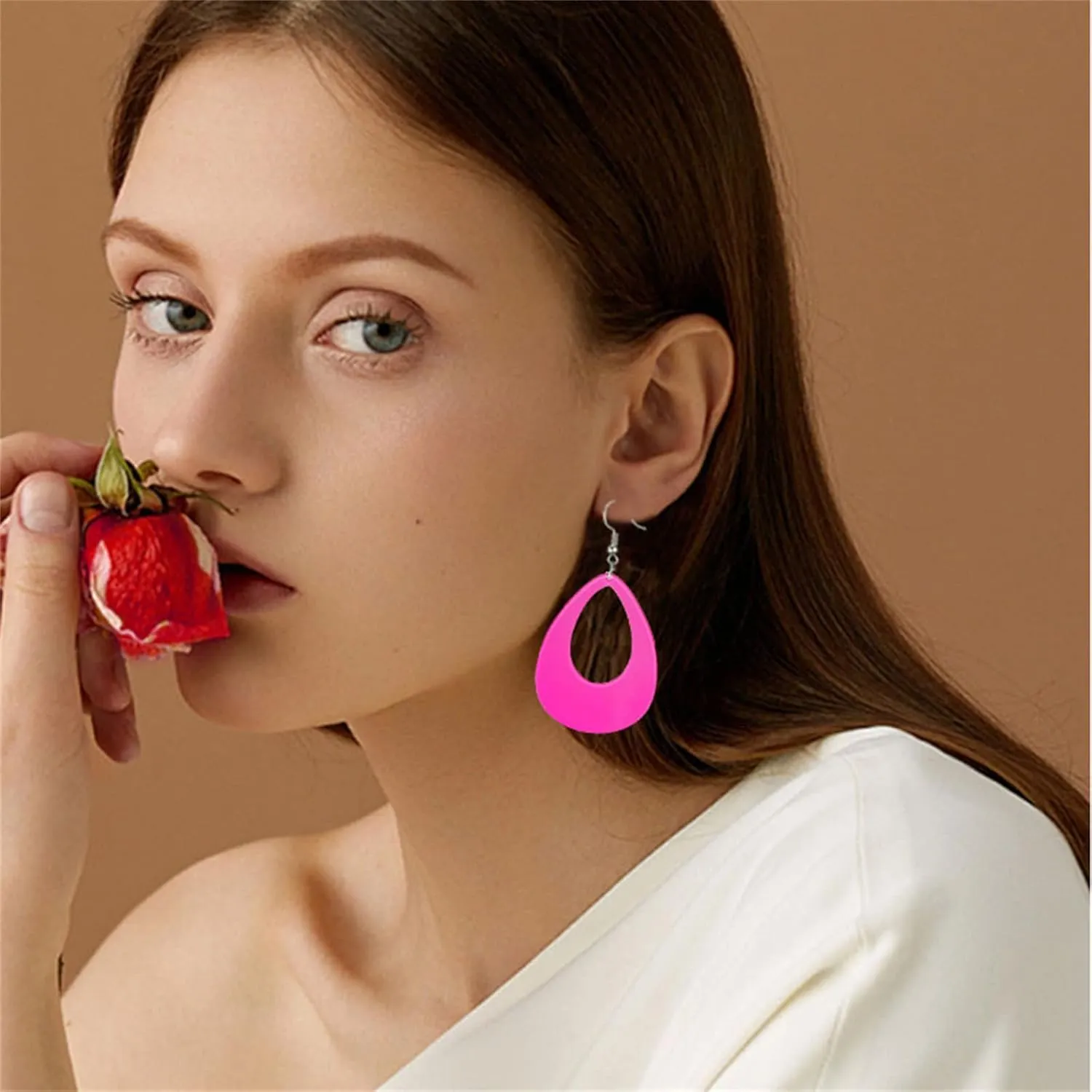 Oval Neon Earrings for Women Unique Retro Acrylic Lightweight 70s 80s 90s Teardrop Hollow Dangle Drop Statement Earrings 1980's Halloween Outfit Party Costume Accessories