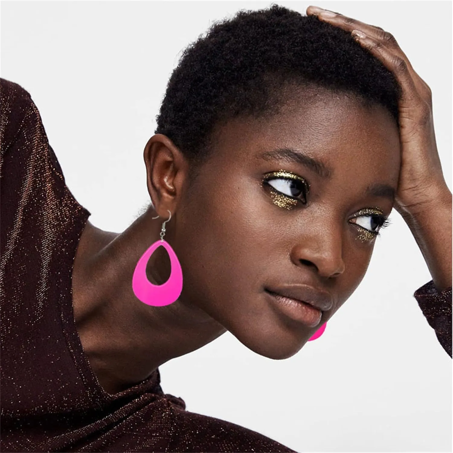 Oval Neon Earrings for Women Unique Retro Acrylic Lightweight 70s 80s 90s Teardrop Hollow Dangle Drop Statement Earrings 1980's Halloween Outfit Party Costume Accessories
