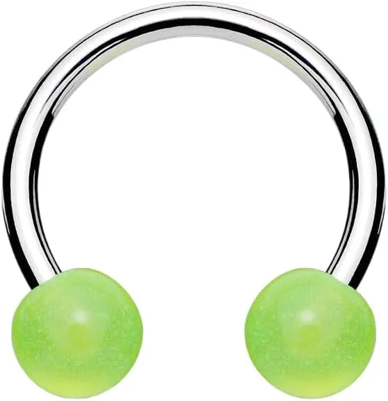 Pair Glow In The Dark Horseshoe Circular Barbell Ring Septum Tragus Lip Piercing 16G 1.2 Mm Green Body Piercing Unique Jewelry For Women Delicate Design