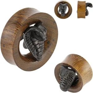 Pair Hand Carved Ebony Wood Cobra Saddle Fit Snake Wood Tunnel Ear Plugs 3/4" (19 mm) Body Unique Jewelry Delicate Design Piercing Steel Surgical For Women
