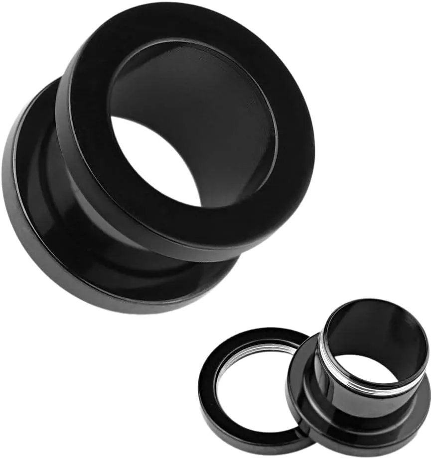 Pair of Black Titanium IP Surgical Steel Screw Fit Flesh Tunnel Ear Plugs 0g (8 mm) Body Unique Jewelry Delicate Design Piercing Steel Surgical For Women