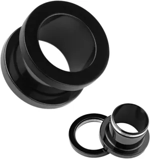 Pair of Black Titanium IP Surgical Steel Screw Fit Flesh Tunnel Ear Plugs 0g (8 mm) Body Unique Jewelry Delicate Design Piercing Steel Surgical For Women