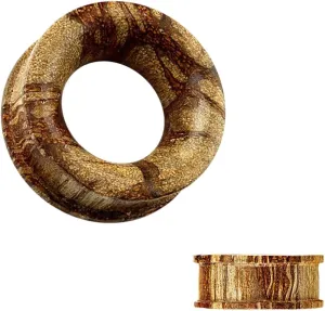 Pair of Concave Hollow Root Wood Double Flat Flare Tunnel Ear Plugs 5/8" (16 mm) Body Unique Jewelry Delicate Design Piercing Steel Surgical For Women