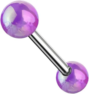 Pair of Metallic AB Coating Ball On Surgical Steel Barbells Tongue Rings Purple Body Unique Jewelry Delicate Design Piercing Steel Surgical For Women