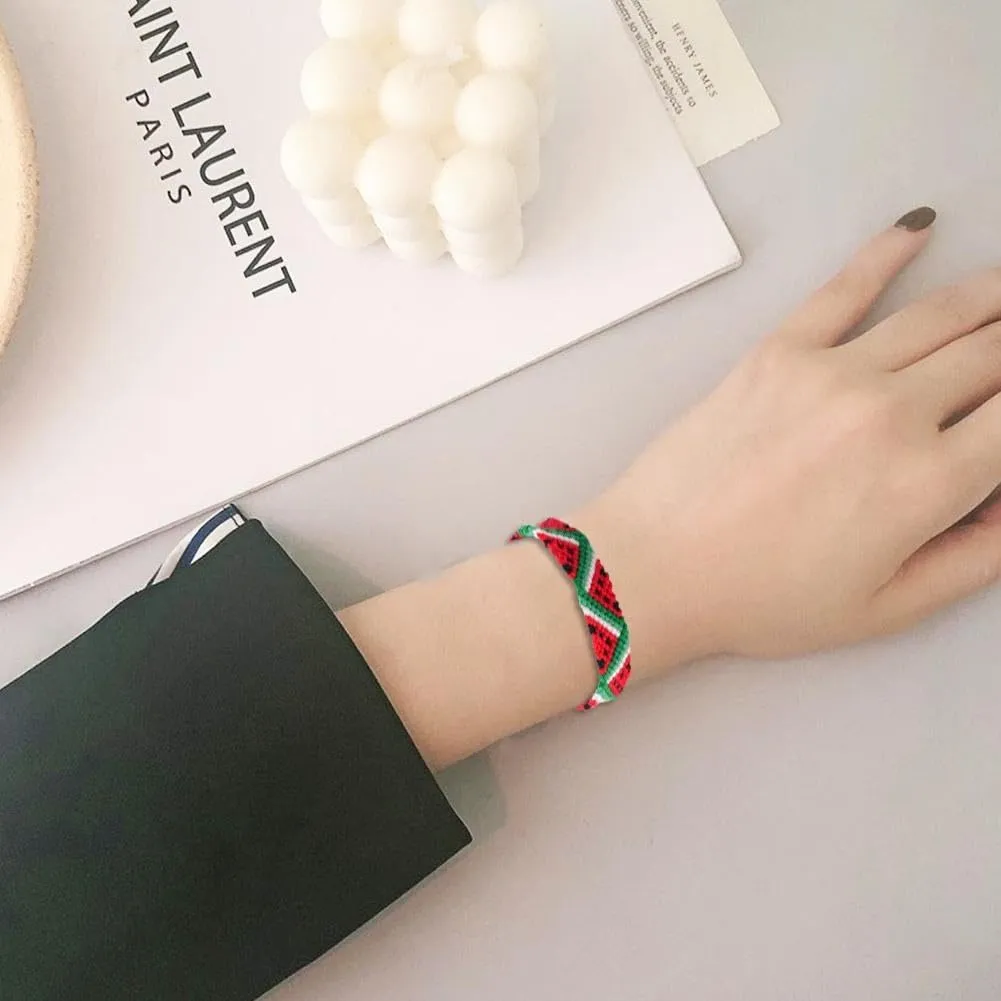 Palestine Bracelet, Palestinian Flag Watermelon Bracelet,Beaded Braided Wrist Wrap Bracelet Wristband, Country Flag Code Bracelet, Support Palestine