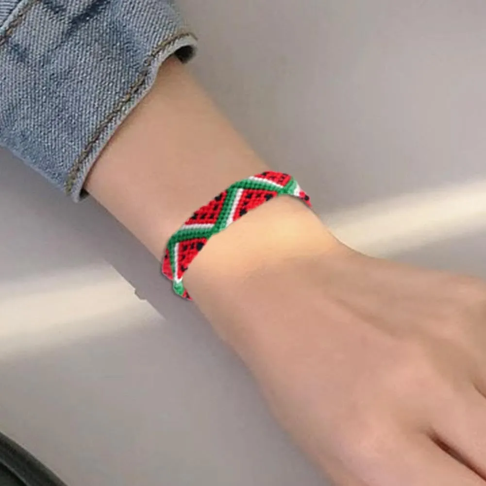 Palestine Bracelet, Palestinian Flag Watermelon Bracelet,Beaded Braided Wrist Wrap Bracelet Wristband, Country Flag Code Bracelet, Support Palestine