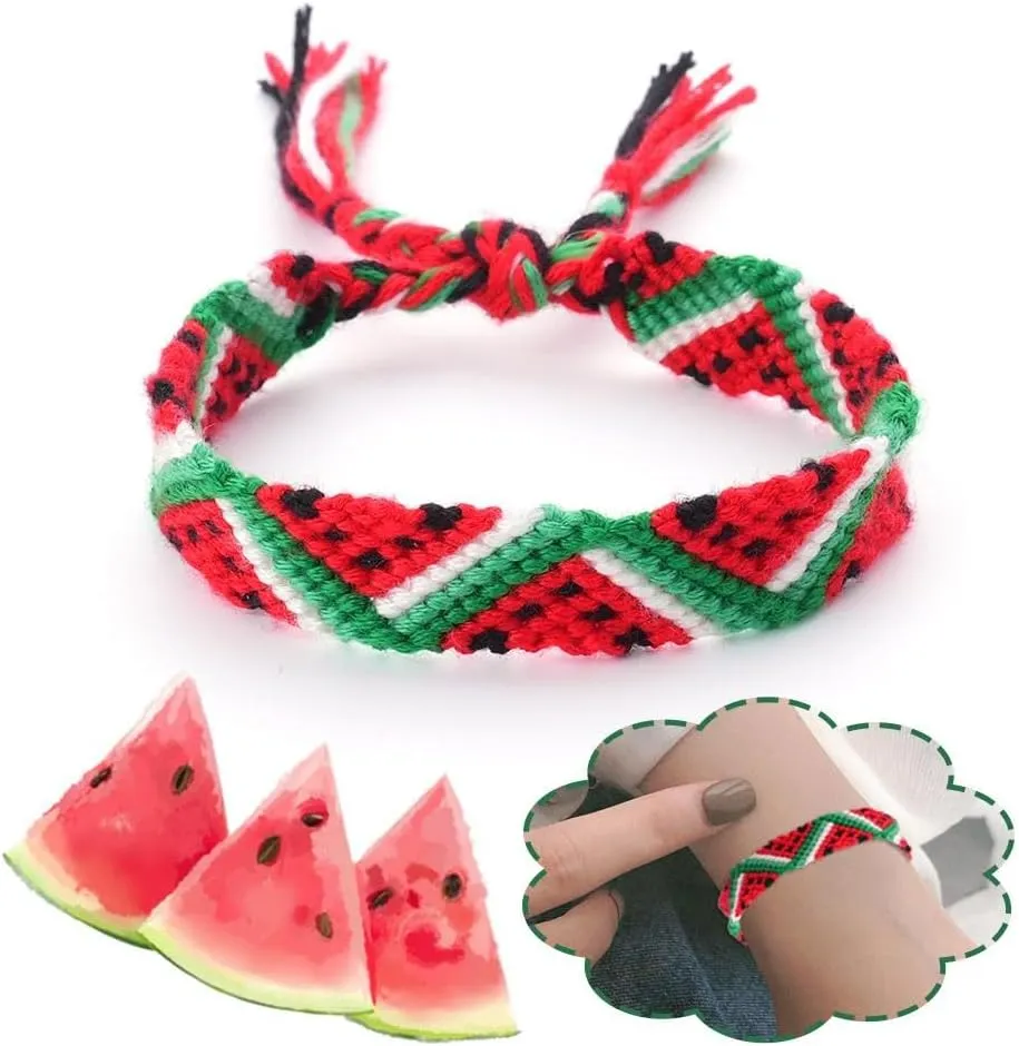 Palestine Bracelet, Palestinian Flag Watermelon Bracelet,Beaded Braided Wrist Wrap Bracelet Wristband, Country Flag Code Bracelet, Support Palestine