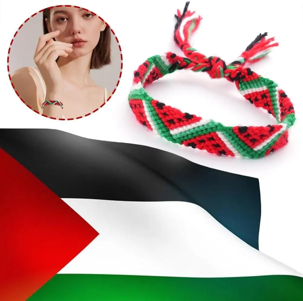 Palestine Bracelet, Palestinian Flag Watermelon Bracelet,Beaded Braided Wrist Wrap Bracelet Wristband, Country Flag Code Bracelet, Support Palestine