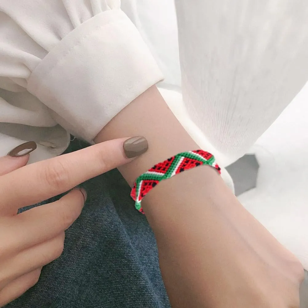 Palestine Bracelet, Palestinian Flag Watermelon Bracelet,Beaded Braided Wrist Wrap Bracelet Wristband, Country Flag Code Bracelet, Support Palestine