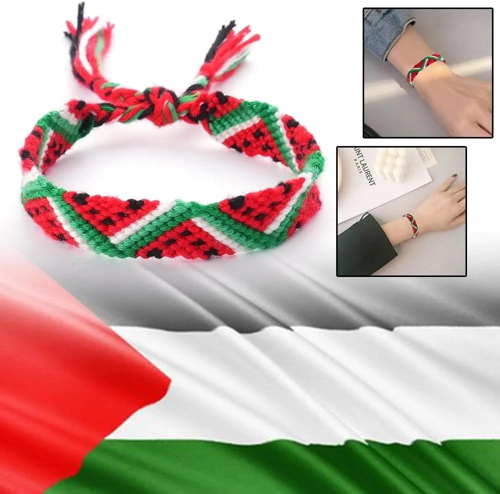 Palestine Bracelet, Palestinian Flag Watermelon Bracelet,Beaded Braided Wrist Wrap Bracelet Wristband, Country Flag Code Bracelet, Support Palestine