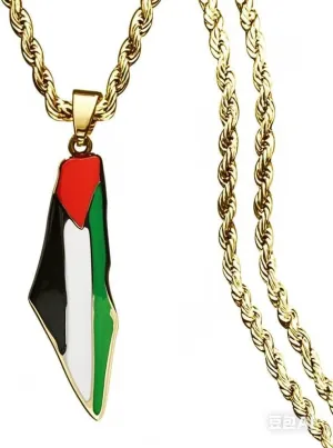 Palestine Map Pendant Necklace, Stainless Steel Chain, MulticolorPeace Pendant