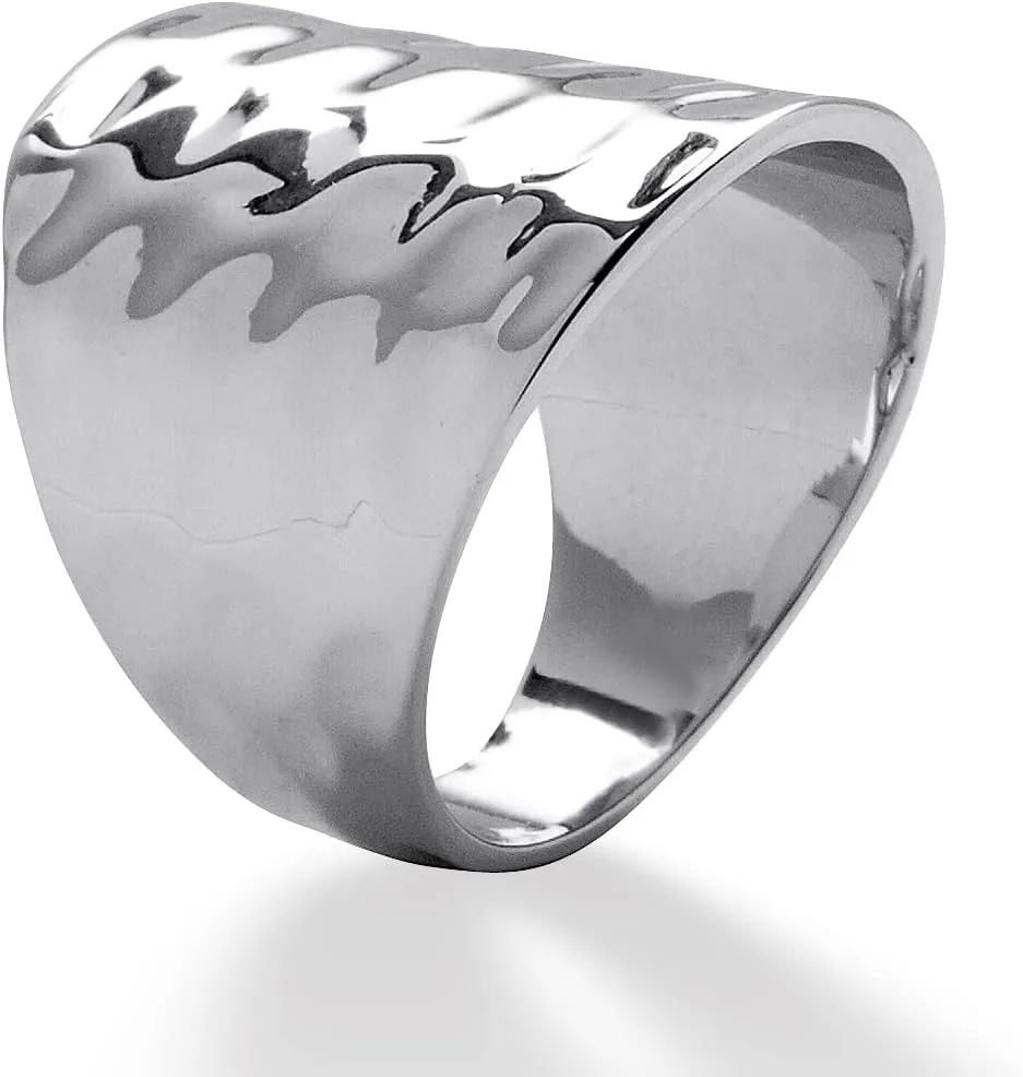 Palm Beach Jewelry Platinum Plated Hammered Dome Cigar Ring (5.5mm)