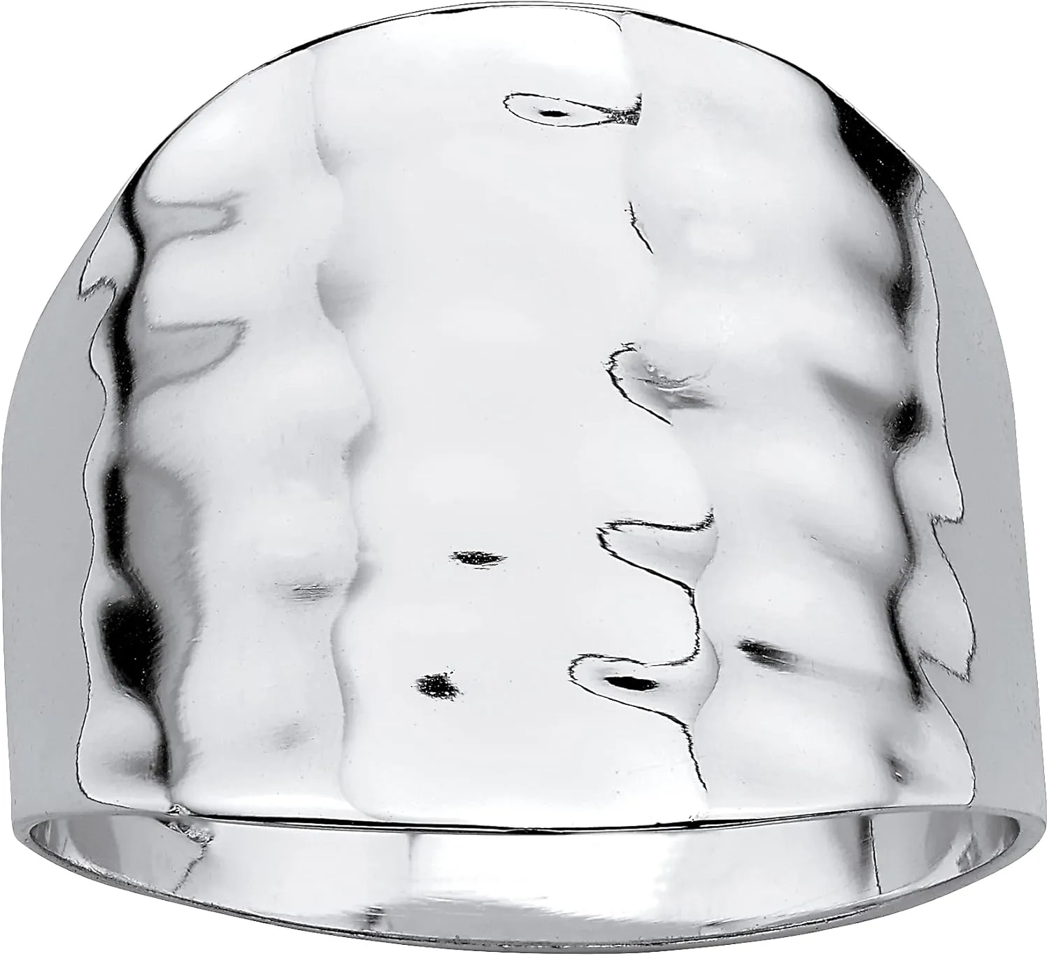 Palm Beach Jewelry Platinum Plated Hammered Dome Cigar Ring (5.5mm)