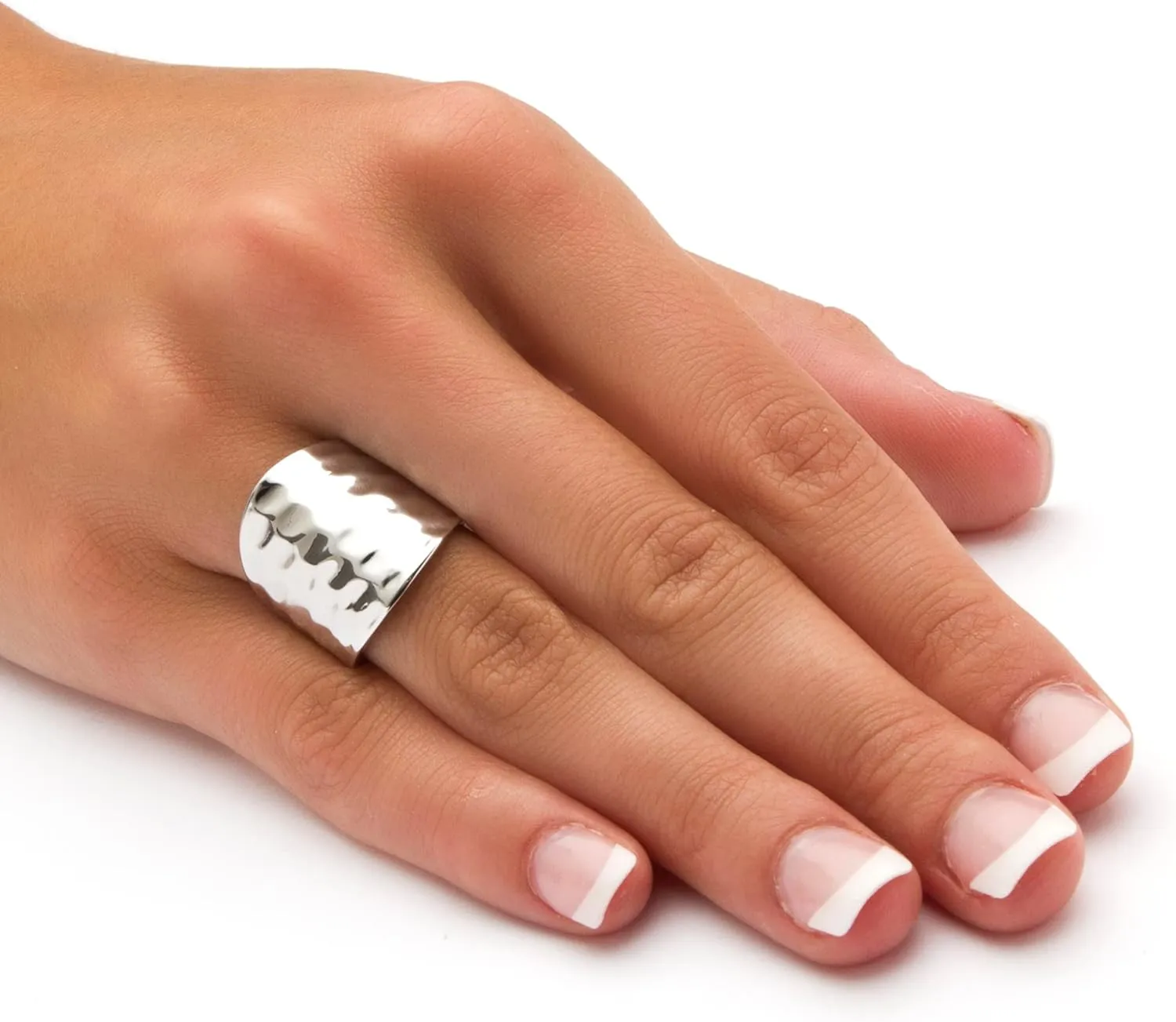 Palm Beach Jewelry Platinum Plated Hammered Dome Cigar Ring (5.5mm)