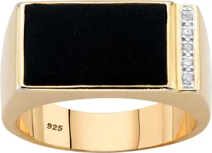 PalmBeach Men's Yellow Gold-plated Sterling Silver Emerald Cut Natural Black Onyx and Diamond Accent Ring Sizes 8-13