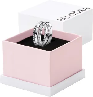 PANDORA Signature Logo Pav & Beads Ring - Layering or Stackable Ring - Sterling Silver Ring with Clear Cubic Zirconia - Gift for Her - Jewelry for Women with Gift Box