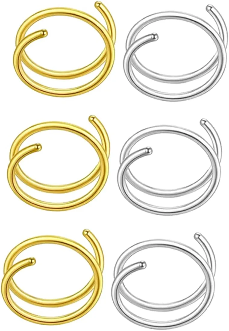 PartyKindom 6Pcs Spiral Nose Hoops for Women Nose Jewelry Comfortable and Skin Friendly Nose Rings for Parties and Everyday Wear